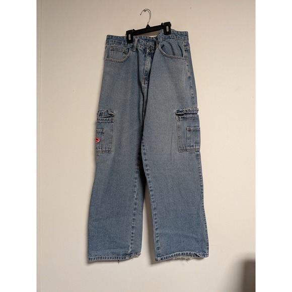 Other - Vintage Y2K Cargo Wide Leg Jeans Medium Wash Distressed Hem Mens Size M